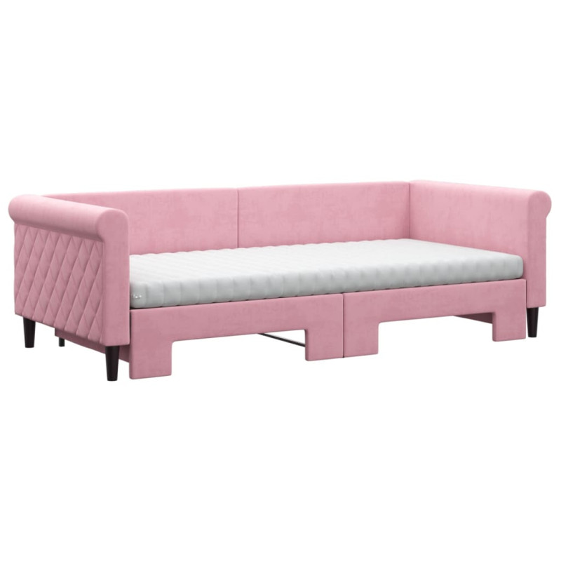 Sofa rozsuwana z materacami, różowa, 90x200 cm, aksamit