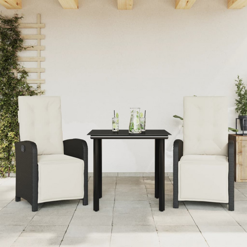 3-cz. zestaw mebli bistro z poduszkami, czarny, polirattan