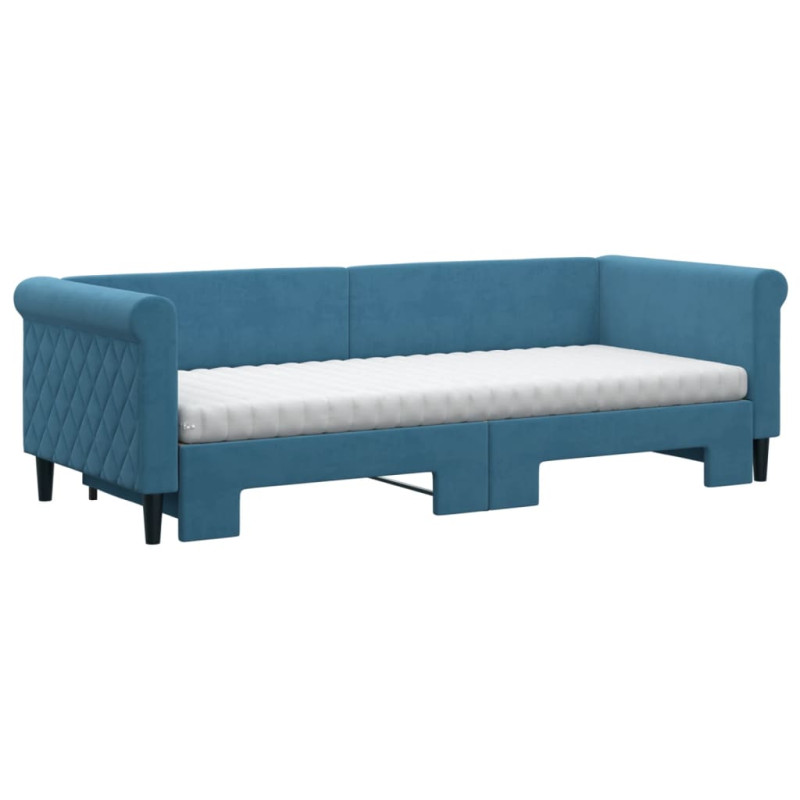 Sofa rozsuwana z materacami, niebieska, 80x200 cm, aksamit