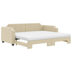 Sofa rozsuwana z materacami, kremowa, 90x200 cm, tkanina