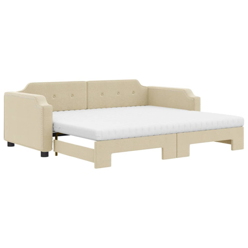 Sofa rozsuwana z materacami, kremowa, 90x200 cm, tkanina