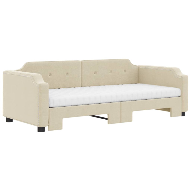 Sofa rozsuwana z materacami, kremowa, 90x200 cm, tkanina