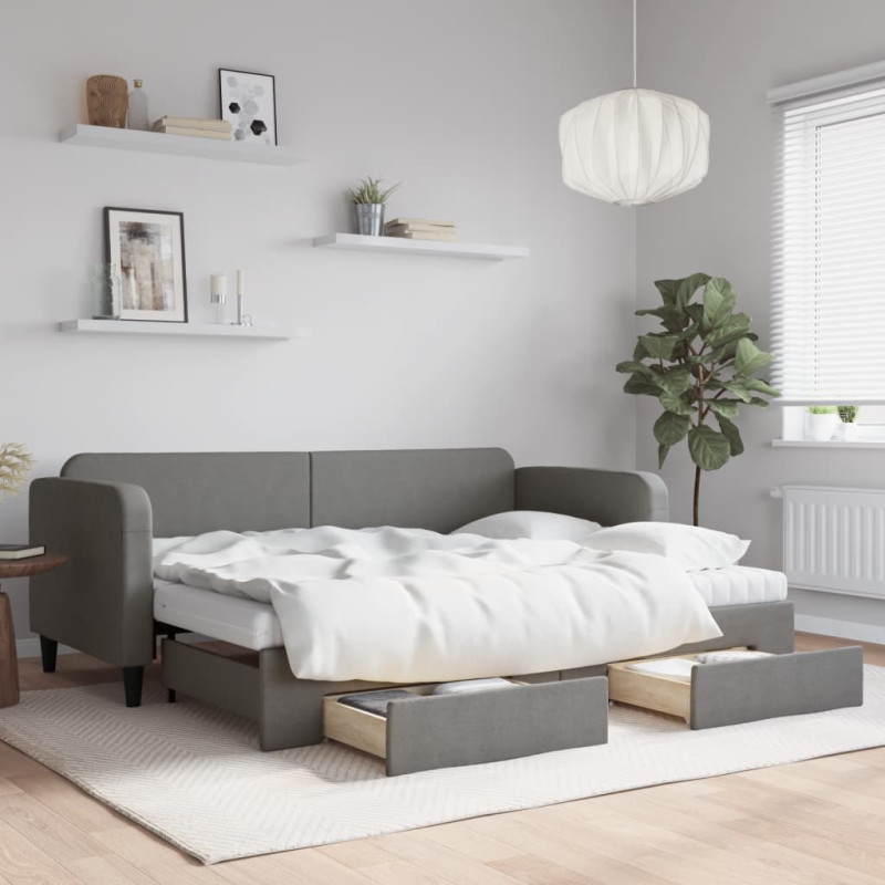 Sofa rozsuwana z szufladami, ciemnoszara, 80x200 cm, tkanina