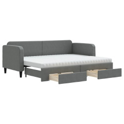 Sofa rozsuwana z szufladami, ciemnoszara, 80x200 cm, tkanina