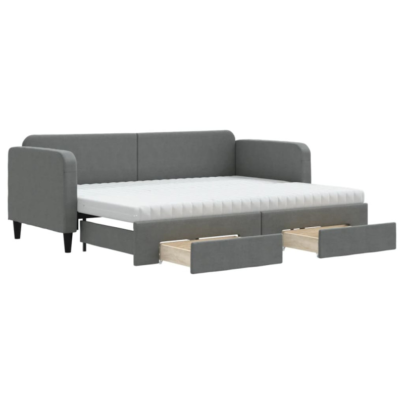 Sofa rozsuwana z szufladami, ciemnoszara, 80x200 cm, tkanina