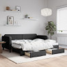 Sofa rozsuwana z szufladami, czarna, 90x200 cm, tkanina