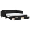 Sofa rozsuwana z szufladami, czarna, 90x200 cm, tkanina