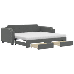 Sofa rozsuwana z szufladami, ciemnoszara, 90x200 cm, tkanina