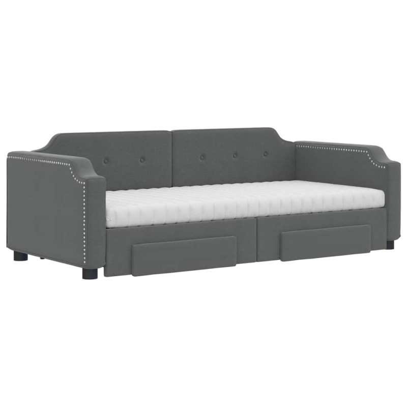 Sofa rozsuwana z szufladami, ciemnoszara, 90x200 cm, tkanina
