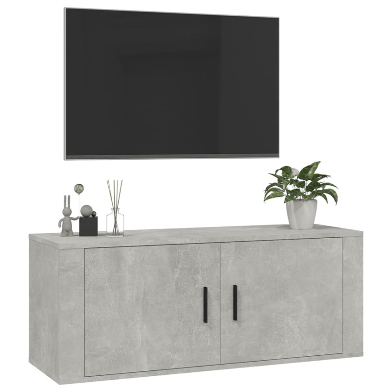 Wisząca szafka telewizyjna, szarość betonu, 100x34,5x40 cm