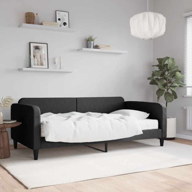 Sofa z materacem do spania, czarna, 100x200 cm, tkanina