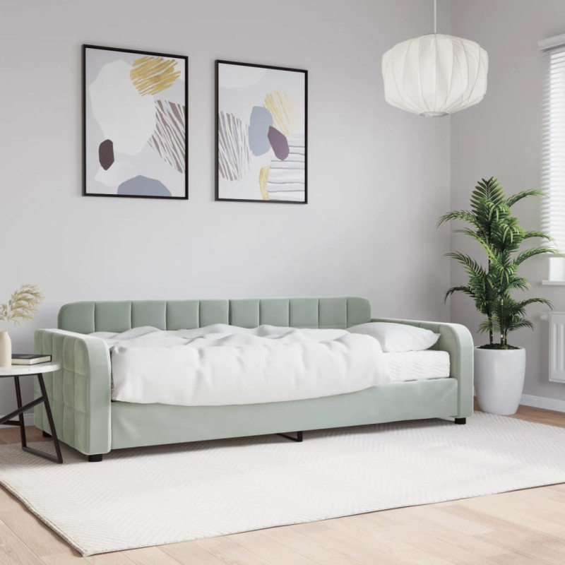 Sofa z materacem do spania, jasnoszara, 80x200 cm, aksamit