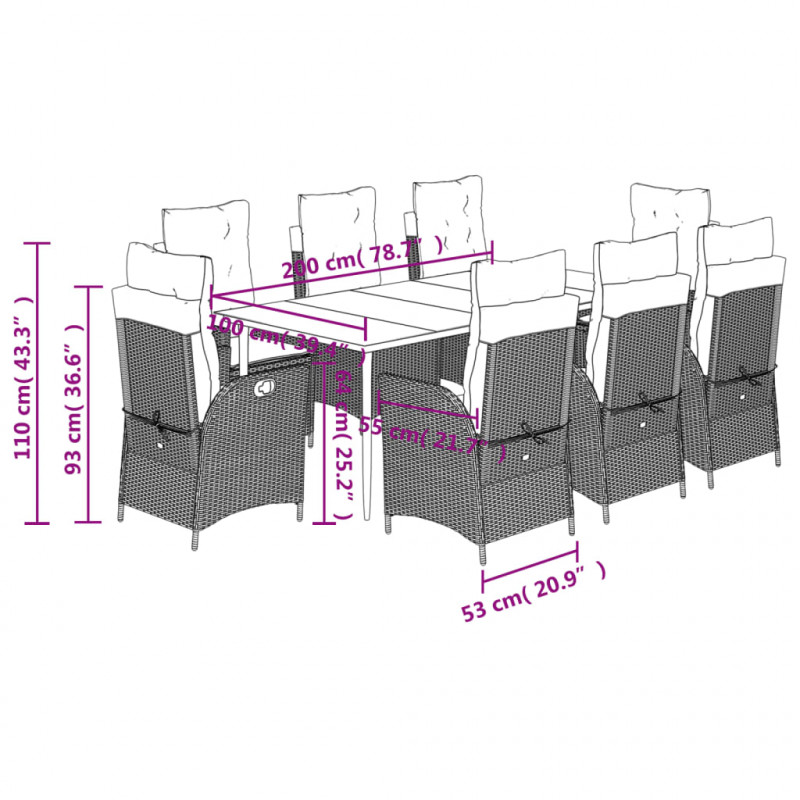 9-cz. zestaw mebli ogrodowych z poduszkami, beżowy, polirattan