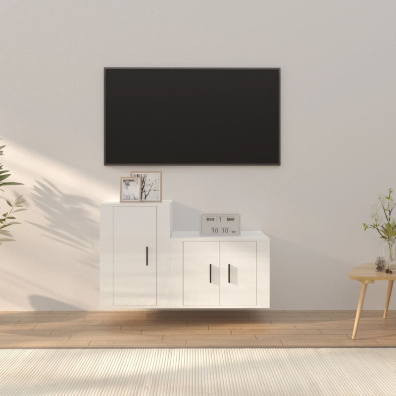 Zestaw 2 szafek TV, biały, połysk, materiał drewnopochodny