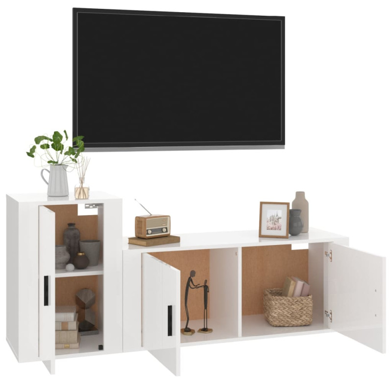 Zestaw 2 szafek TV, biały, połysk, materiał drewnopochodny