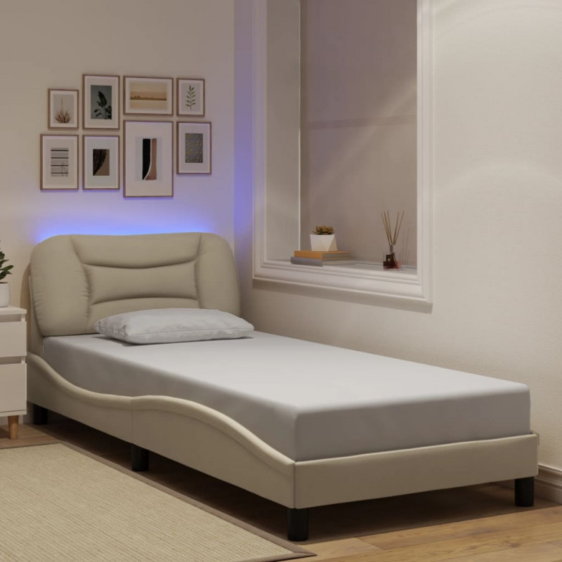 Rama łóżka z LED bez materaca Hvar Kremowa 90x190 cm Tkanina