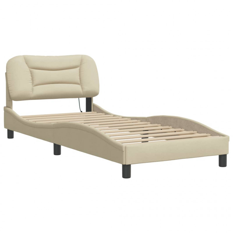 Rama łóżka z LED bez materaca Hvar Kremowa 90x190 cm Tkanina