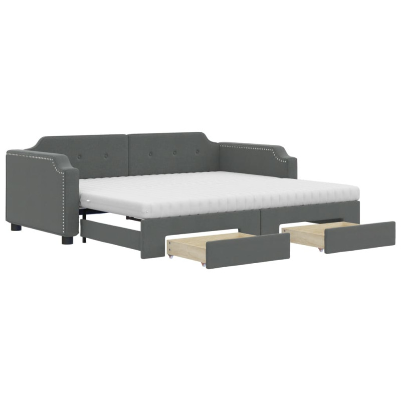 Sofa rozsuwana z szufladami, ciemnoszara, 100x200 cm, tkanina