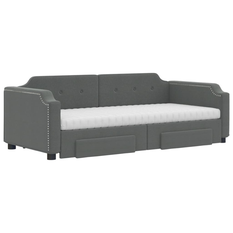 Sofa rozsuwana z szufladami, ciemnoszara, 100x200 cm, tkanina