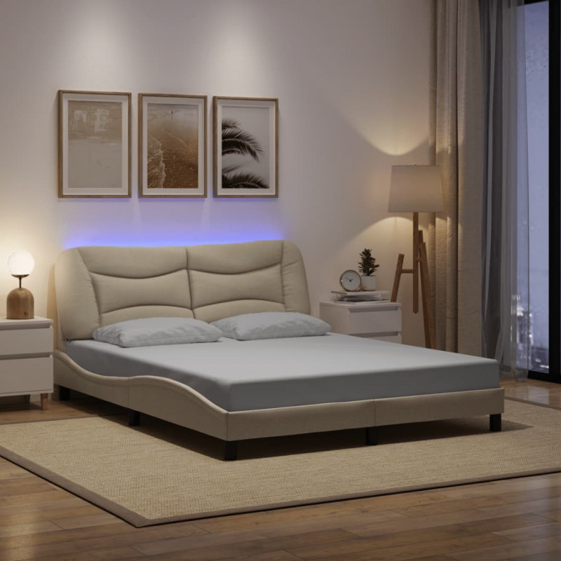 Rama łóżka z LED bez materaca Hvar Kremowa 160x200 cm Tkanina