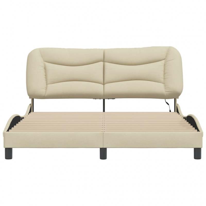 Rama łóżka z LED bez materaca Hvar Kremowa 160x200 cm Tkanina