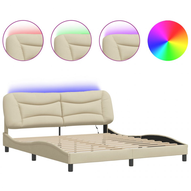 Rama łóżka z LED bez materaca Hvar Kremowa 180x200 cm Tkanina