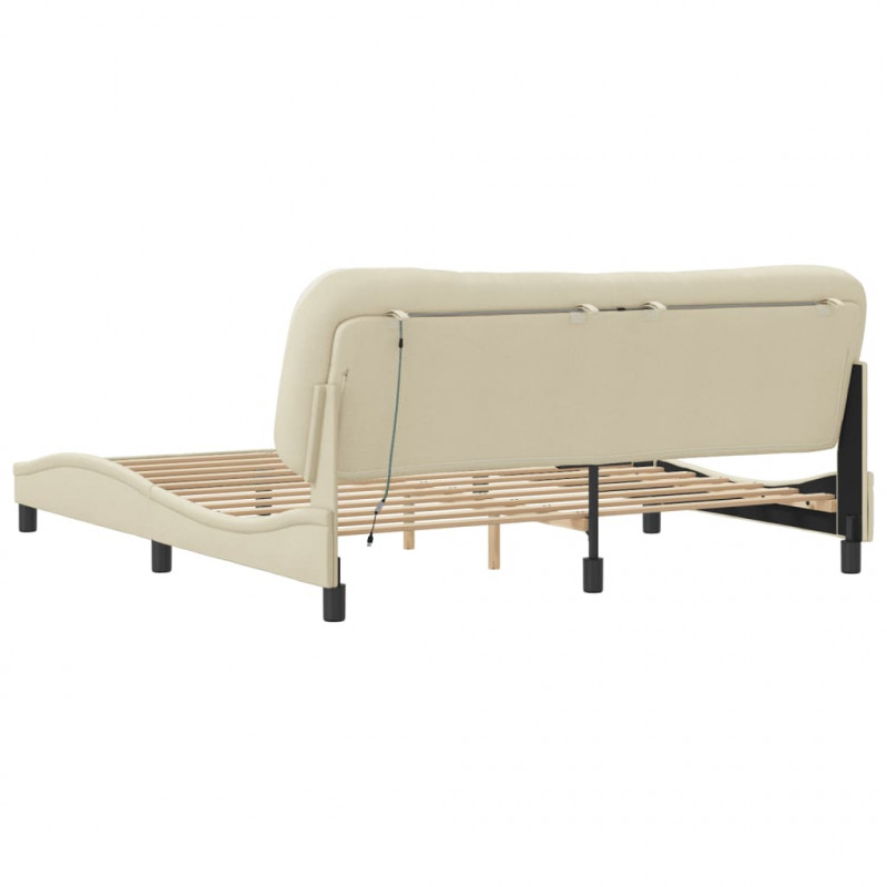 Rama łóżka z LED bez materaca Hvar Kremowa 180x200 cm Tkanina