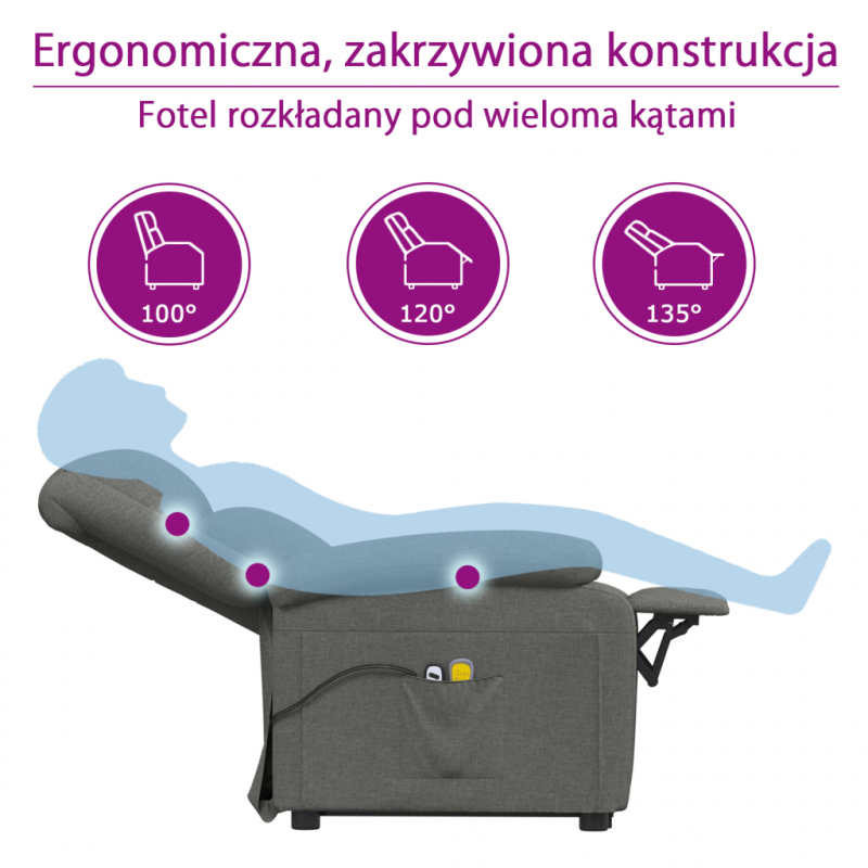Podnoszony fotel masujący, winna czerwień, sztuczna skóra