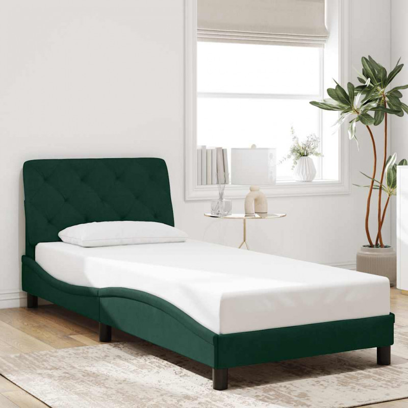 Rama łóżka z LED bez materaca, ciemnozielona, 90x190cm, aksamit