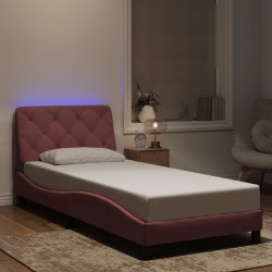 Rama łóżka z LED bez materaca, różowa, 90x190 cm, aksamitna