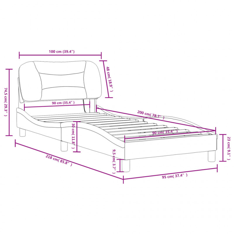 Rama łóżka z LED, czarno-biała, 90x200 cm, sztuczna skóra