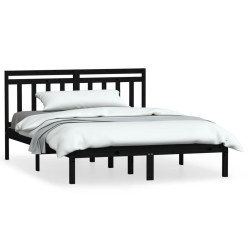 Rama łóżka, czarna, lite drewno sosnowe, 140x190 cm