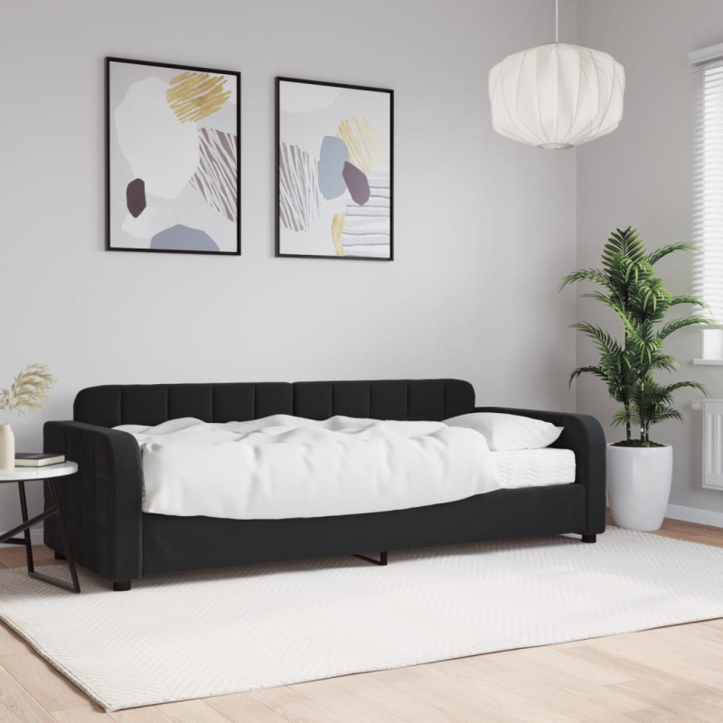 Sofa z materacem do spania, czarna, 80x200 cm, aksamit