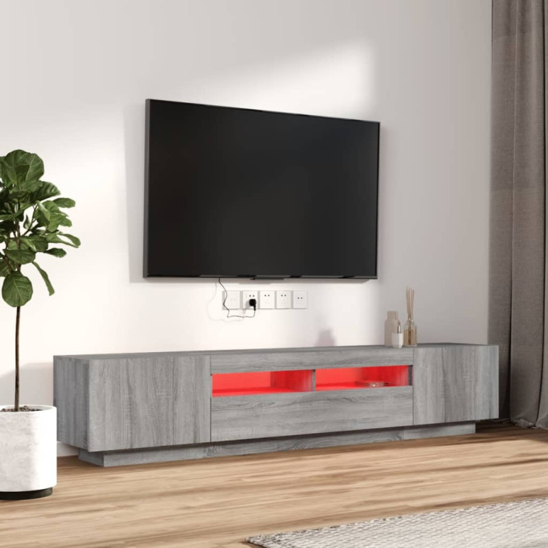 Zestaw 2 szafek TV z oświetleniem LED, szary dąb sonoma