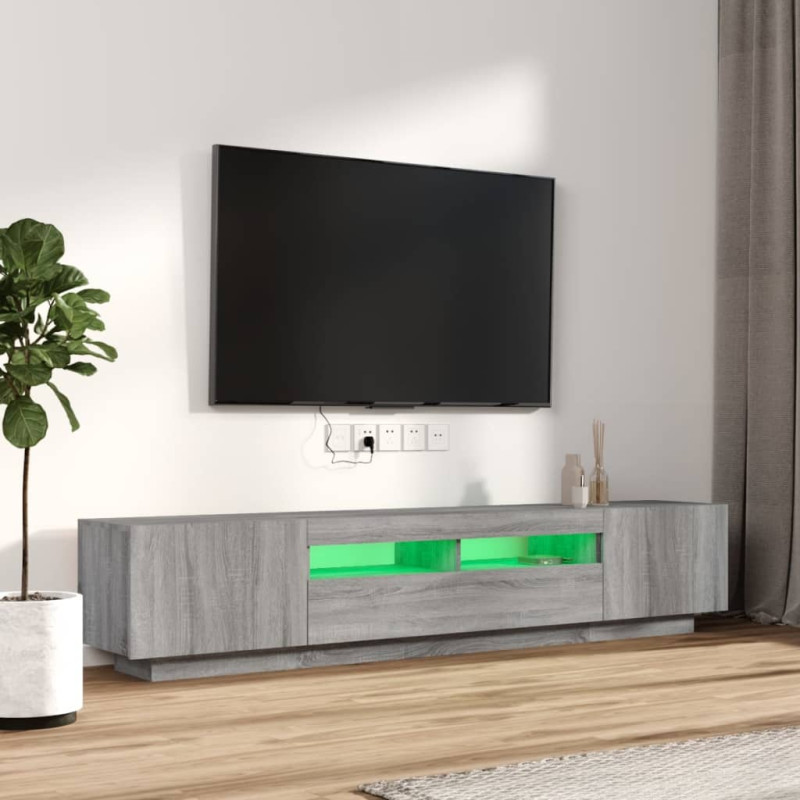 Zestaw 2 szafek TV z oświetleniem LED, szary dąb sonoma