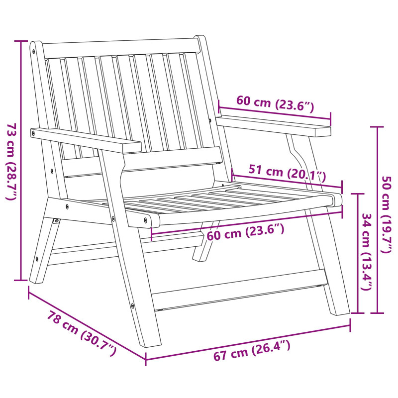 Krzesło Ogrodowe 3 pcs Brązowy Lite Drewno Akacji
