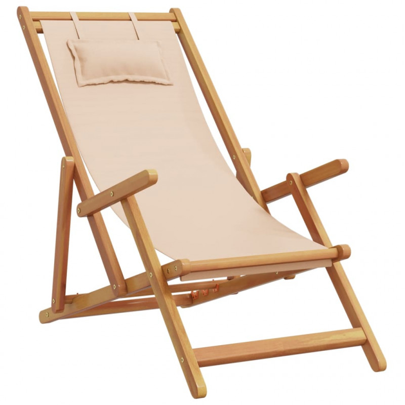 Składane krzesła plażowe, 2 szt., beżowe, tkanina i lite drewno
