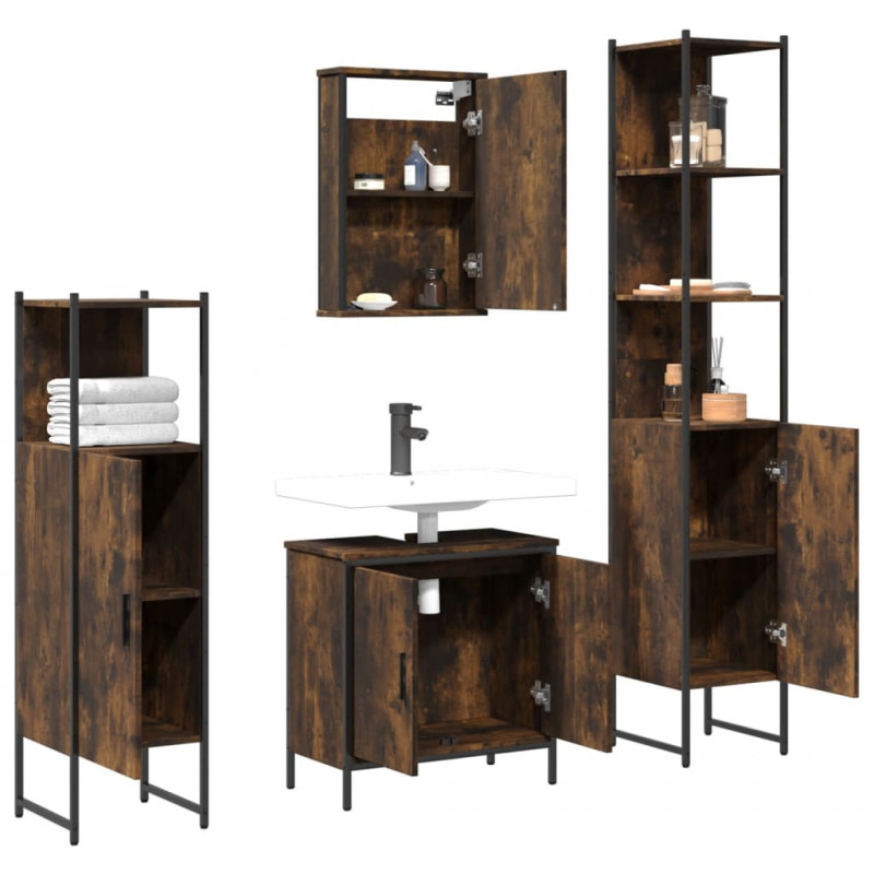 4-częściowy zestaw mebli łazienkowych, przydymiony dąb