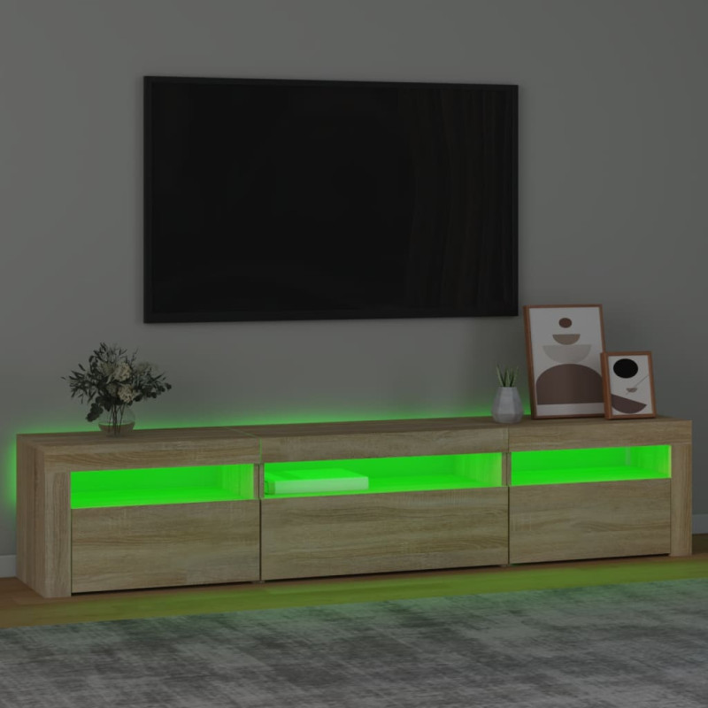 Szafka pod TV z oświetleniem LED, dąb sonoma, 195x35x40 cm