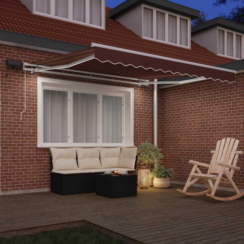 Ręcznie zwijana markiza z LED, brązowa, 300x250 cm