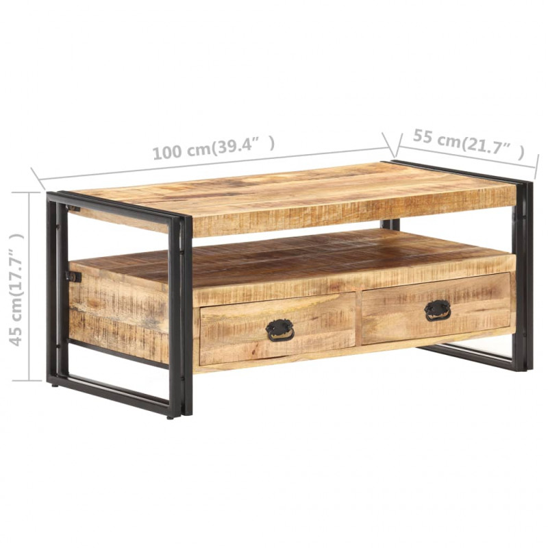 Stolik kawowy, 100x55x45 cm, surowe drewno mango
