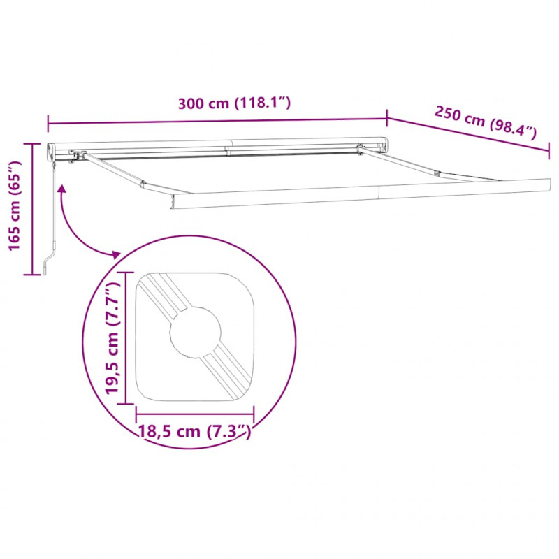 Zwijana markiza, antracytowo-biała, 3x2,5m, tkanina i aluminium