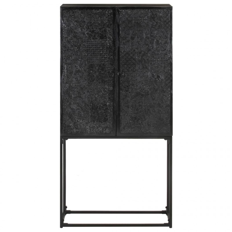 Szafka, czarna, 60x30x120 cm, lite drewno akacjowe i mango