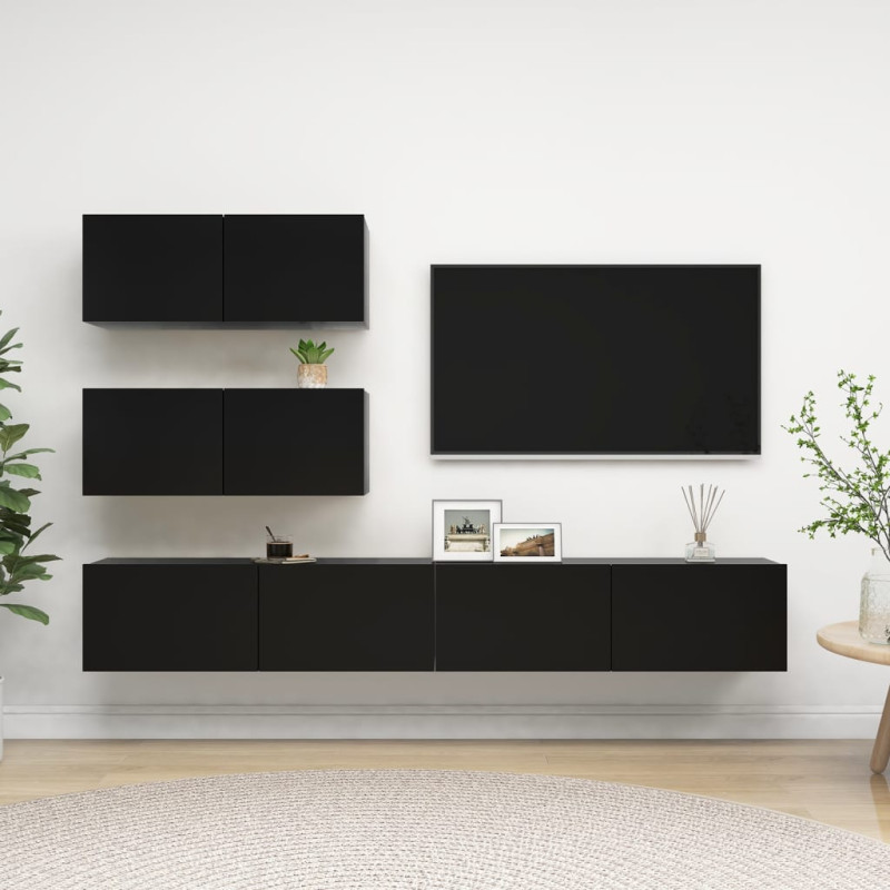 4-cz. zestaw szafek TV, czarny, materiał drewnopochodny