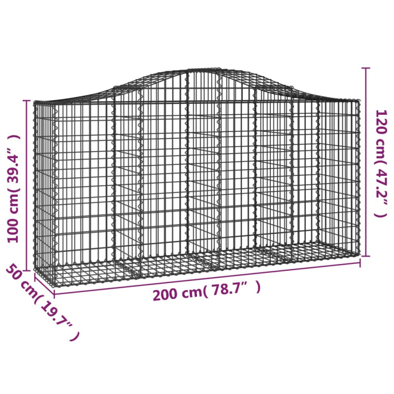 Kosze gabionowe, 3 szt, 200x50x100/120 cm, galwanizowane żelazo