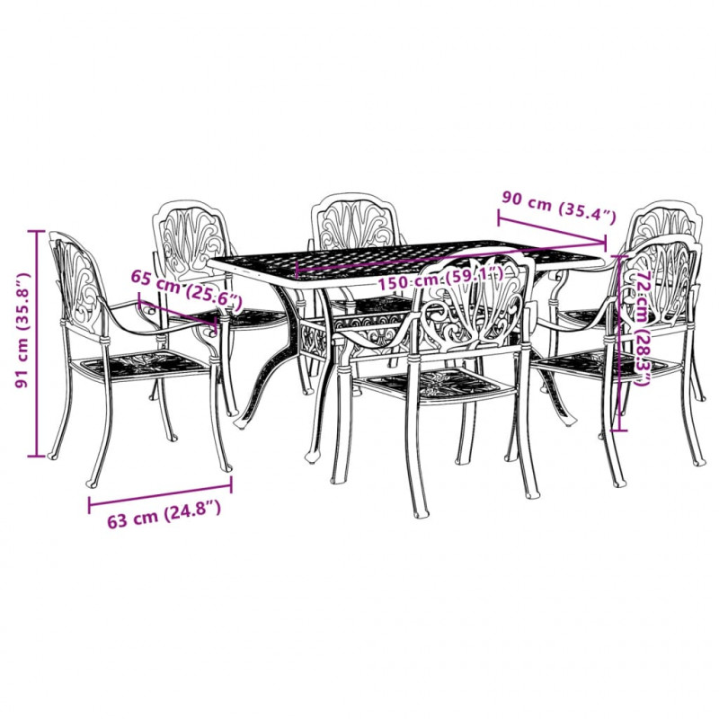 7-cz. zestaw mebli ogrodowych, zielony, odlewane aluminium