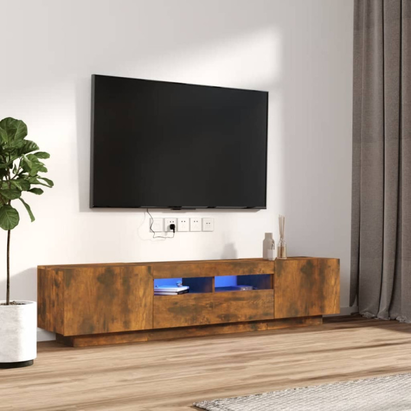 Zestaw 2 szafek TV z oświetleniem LED, przydymiony dąb
