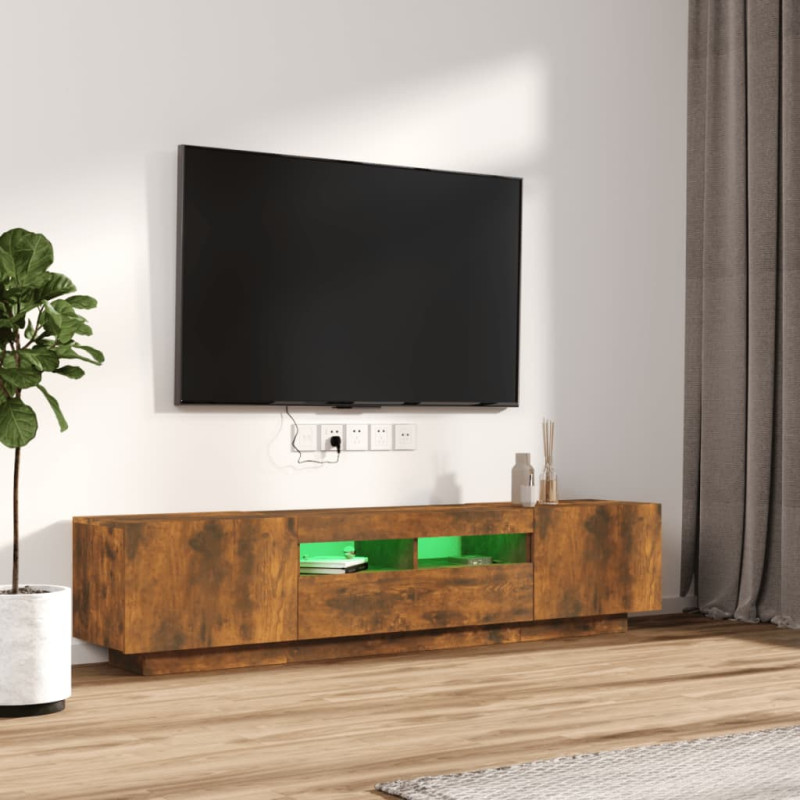 Zestaw 2 szafek TV z oświetleniem LED, przydymiony dąb