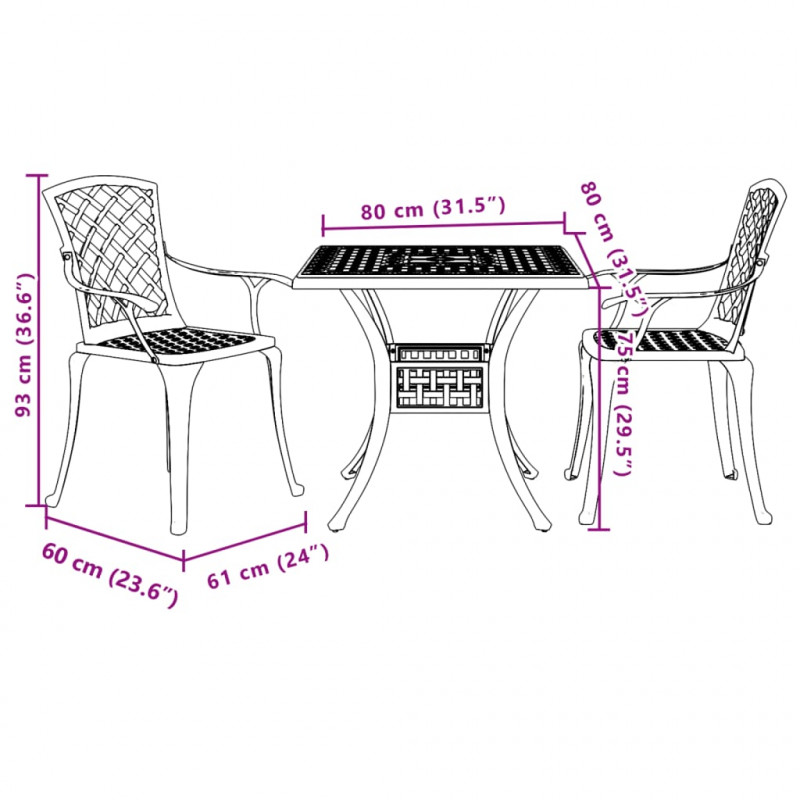 3-częściowy zestaw mebli bistro, biały, odlewane aluminium