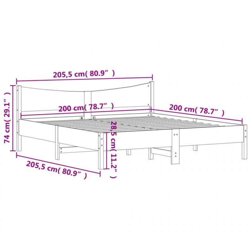 Łóżko bez materaca, białe, 200x200 cm, lite drewno sosnowe